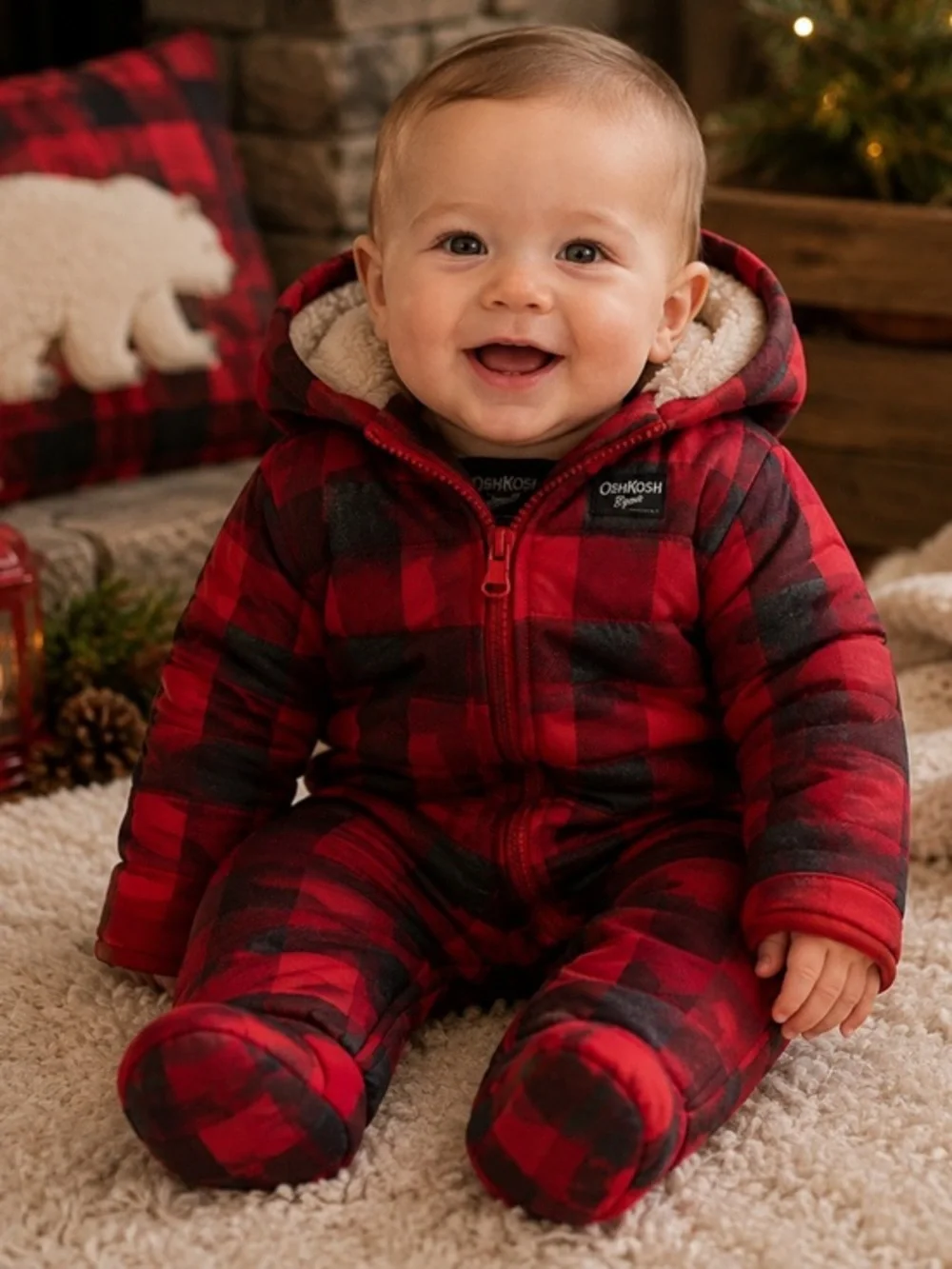Oshkosh infant baby hooded buffalo hooded snowsuit in size 9 months